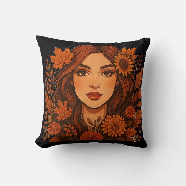 Cojín Decorativo Masaje de otoño - Mujer con flores de otoño (Anverso)