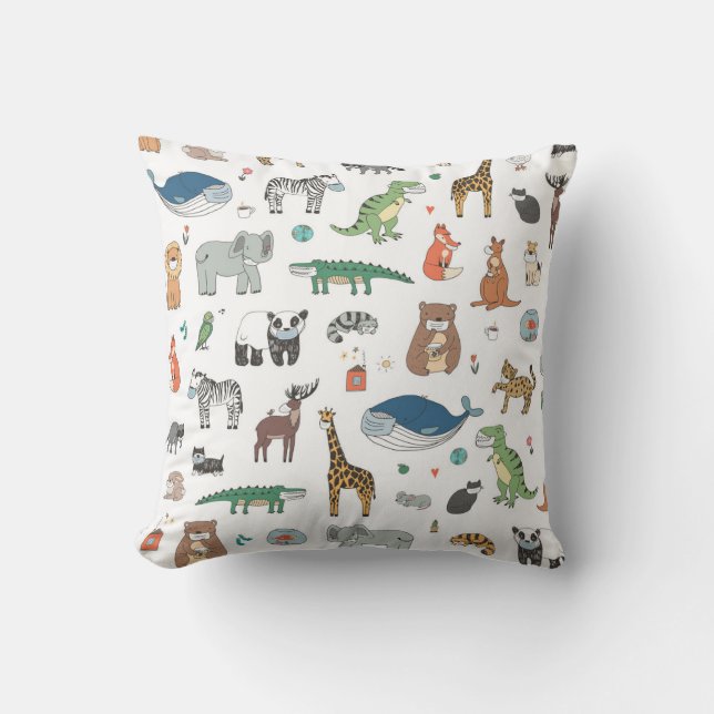 Cojín Decorativo Máscara animal infantil, patrón de virus. (Anverso)