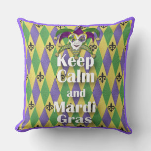 Cojín Decorativo Máscara de Bufón Mantén la Calma y Mardi Gras