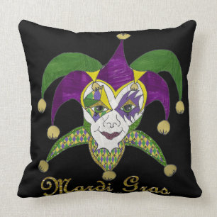 Cojín Decorativo Máscara de Bufones de Mardi Gras Coloridos
