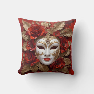 Cojín Decorativo Máscara de carnaval rojo y dorado
