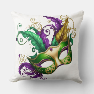 COJÍN DECORATIVO MÁSCARA DE GRAS DE ORO VERDE PURPLE