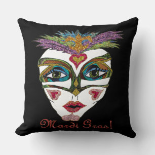 Cojín Decorativo Máscara de plumas brillantes Colorido Mardi Gras