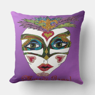 Cojín Decorativo Máscara de plumas brillantes de Mardi Gras colorid