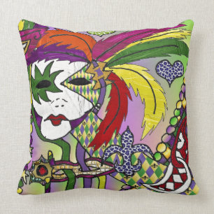 Cojín Decorativo Máscara de plumas de Mardi Gras psicodélico