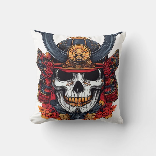 Cojín Decorativo Máscara de Samurái Calavera (Anverso)