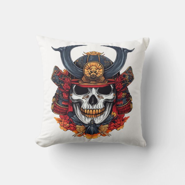 Cojín Decorativo Máscara de Samurái Calavera (Anverso)