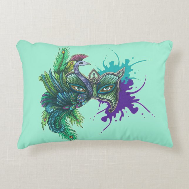 Cojín Decorativo Máscara - pavo real (Anverso)