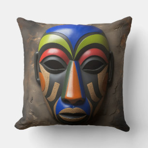Cojín Decorativo Máscara Tribal Africana Simbolismo Geométrico