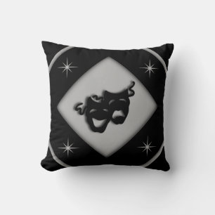Cojín Decorativo Máscaras de teatro griego estrellas negras y grise