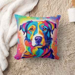 Cojín Decorativo Mascota brillante: Arte colorido de pintura de per