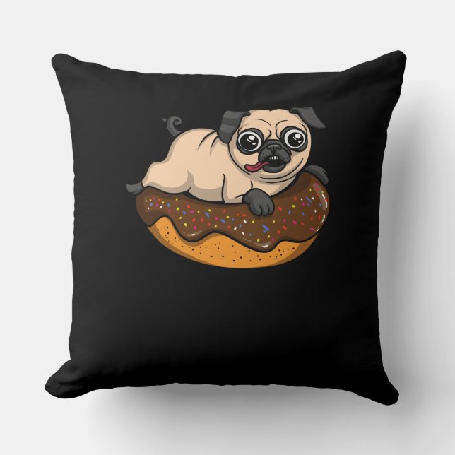 Cojín Decorativo Mascota Cute Pug Dog Donut Lover (Anverso)