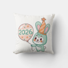 Cojín Decorativo Mascota de conejo Chibi Kawaii sosteniendo globos 