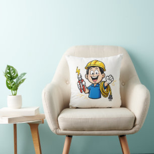 Cojín Decorativo Mascota Electricista Energética Arte de Dibujos An