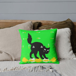 Cojín Decorativo Mascota Gato Negro Lime Blanco Amarillo Cute Moder