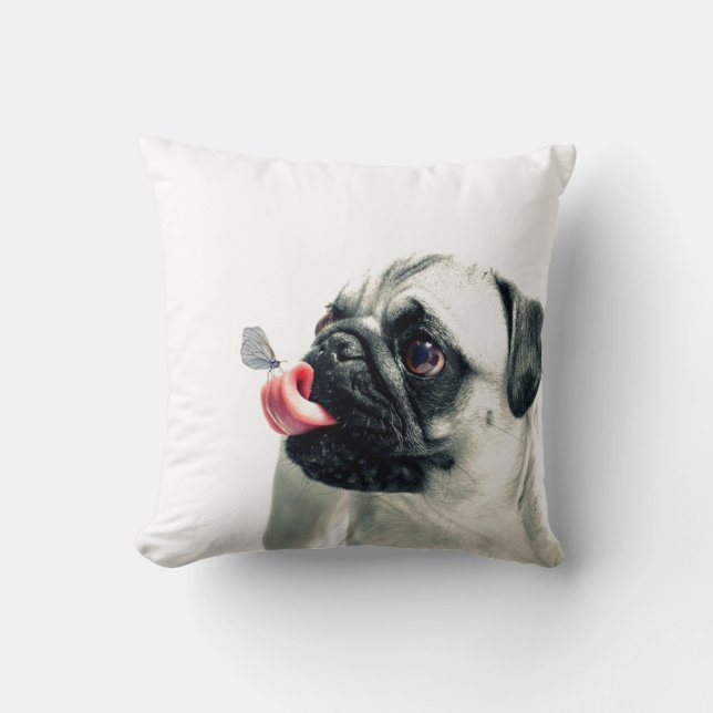 Cojín Decorativo Mascota lindo PUG blanco - personalizarlo (Anverso)