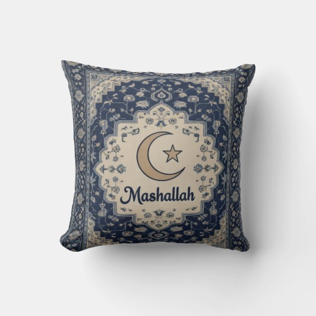 Cojín Decorativo Mashallah blue printed Cushion Ramadan decor (Anverso)