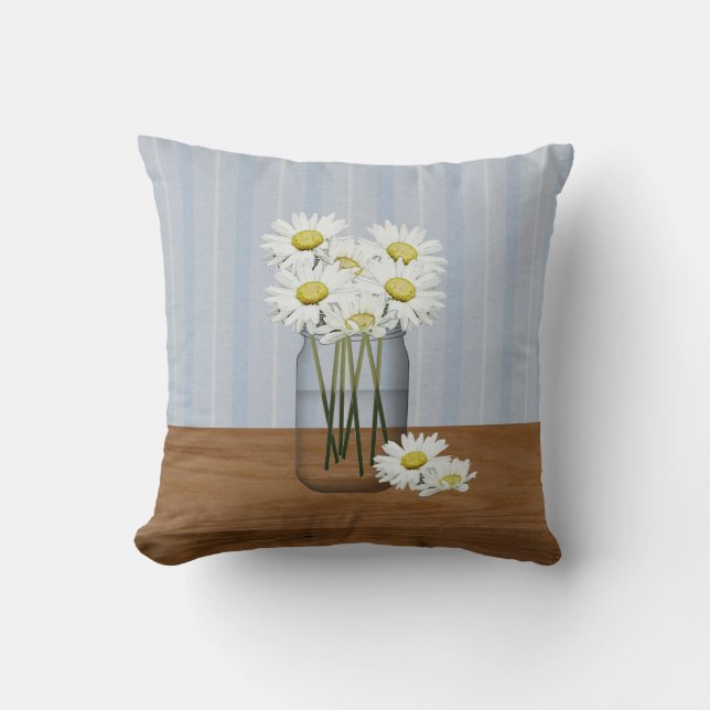 Cojín Decorativo Mason Jar De Daisies Pillow (Anverso)
