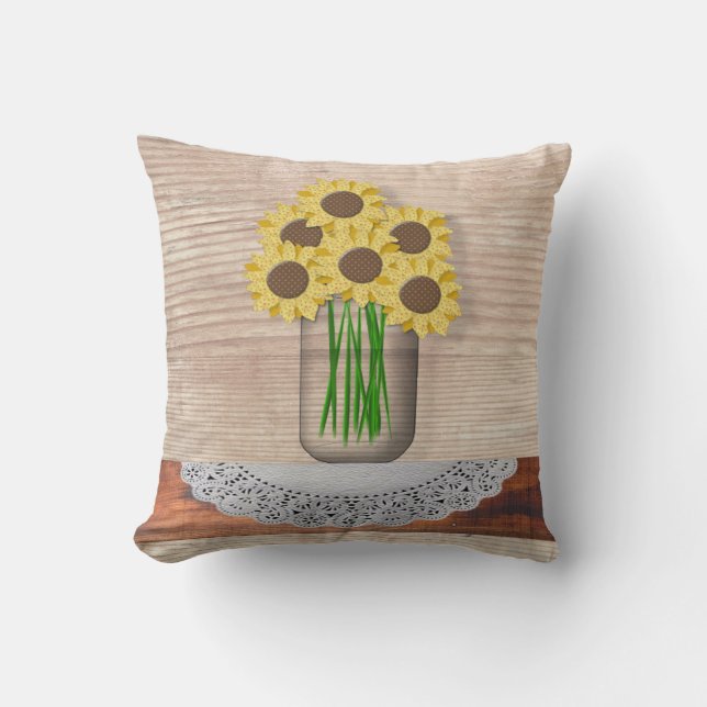 Cojín Decorativo Mason Jar De Sunflowers Pillow (Anverso)