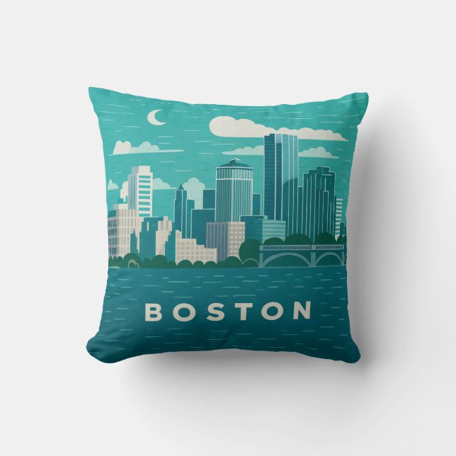 Cojín Decorativo Massachusetts Night Cityscape | Boston City (Anverso)