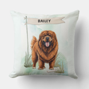 Cojín Decorativo Mastín Tibetano Acuarela Perro Personalizado