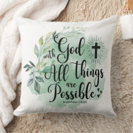 Cojín Decorativo Mateo 19:26 Con Dios todas las cosas Posible Hoja