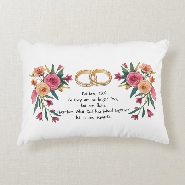 Cojín Decorativo Mateo 19:6 Boda Pillow (Anverso)