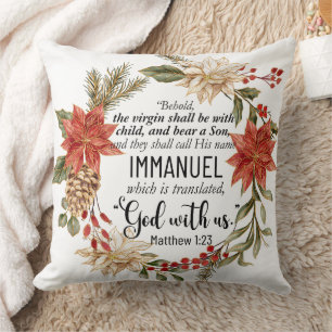 Cojín Decorativo Mateo 1:23 Immanuel Dios con nosotros Navidades Fl