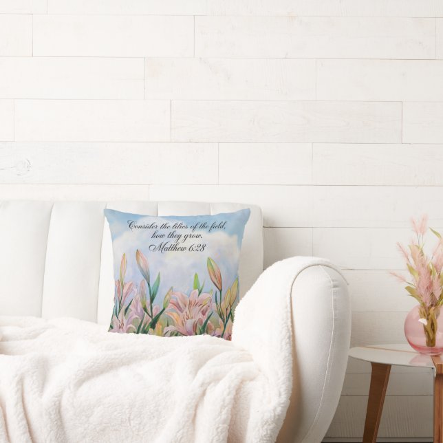 Cojín Decorativo Mateo 6:28 Lilies acuarela (Sofá)