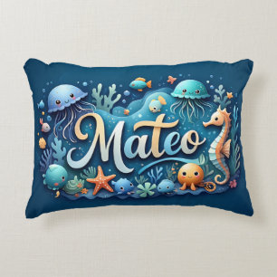 Cojín Decorativo Mateo Nombre Vida marina decorativa temática oceán