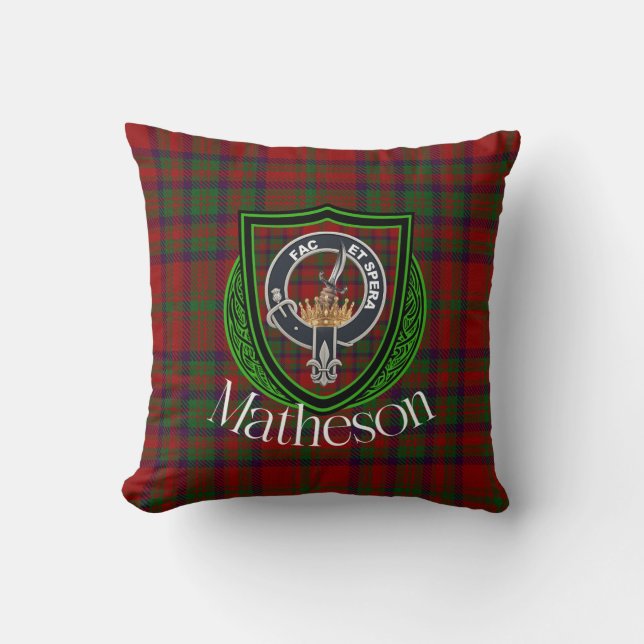 Cojín Decorativo Matheson Scottish Clan Tartan & Escudo (Anverso)