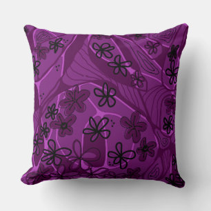 Cojín Decorativo Maximalista Arte Neuro Floral - Negro Magenta