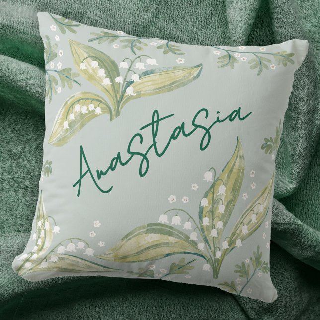 Cojín Decorativo May Birth Month Daffodil Personalized (May birthday personalized custom name birth month flower lily of the valley hawthorn throw pillow)