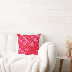 Cojín Decorativo Maz Floral Bubbles Polka Dot Rojo Rosa