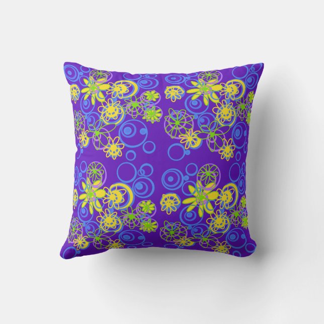 Cojín Decorativo Mazipoodles Burbujas Florales Morado Azul Lime (Reverso)