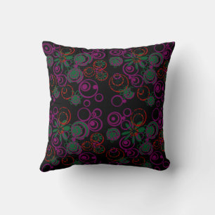 Cojín Decorativo Mazipoodles Burbujas florales Negro Rosa Verde Roj