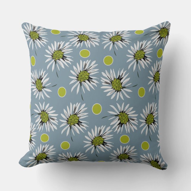 Cojín Decorativo Mazipoodles negritas Daisias - Aguacate gris azul  (Anverso)