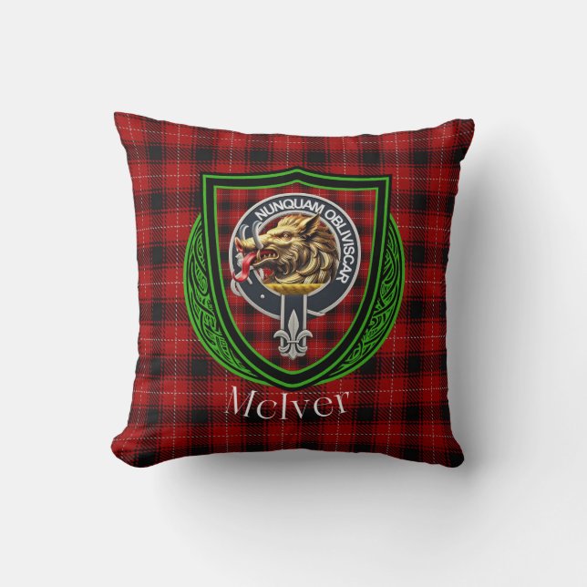 Cojín Decorativo McIver Scottish Clan Tartan & Crest (Anverso)
