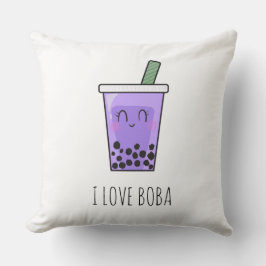 Cojín Decorativo Me encanta Boba Kawaii Bubble Tea Taro Ube Purple