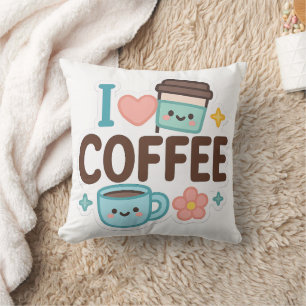 Cojín Decorativo Me encanta el café Cute Kawaii Sticker – Adorable 