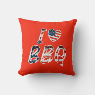 Cojín Decorativo Me encanta la barbacoa, patriota estadounidense