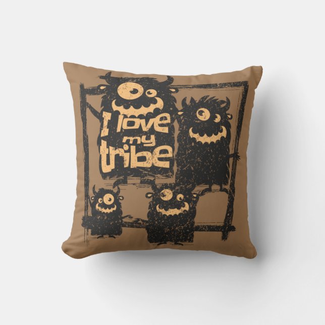 Cojín Decorativo Me encanta mi tribu Funny Monster Family Halloween (Anverso)