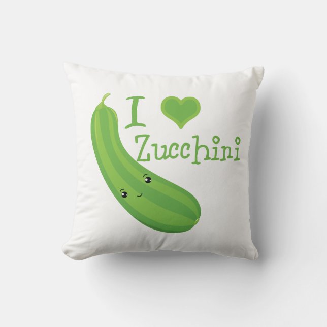 Cojín Decorativo Me encanta Zucchini Sonriendo Kawaii Zucchini (Anverso)
