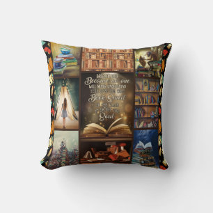 Cojín Decorativo Me encantan los libros con regalo abierto y libro 