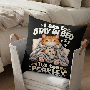 Cojín Decorativo Me gusta quedarme en la cama Gato naranja divertid