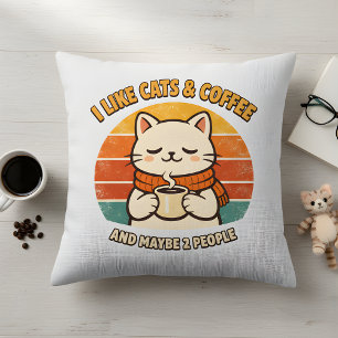 Cojín Decorativo "Me gustan los gatos y el café" Almohadón divertid