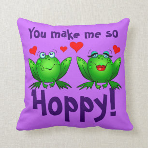 Cojín Decorativo Me Haces Tan Feliz Ranas de Dibujos Animados Coraz