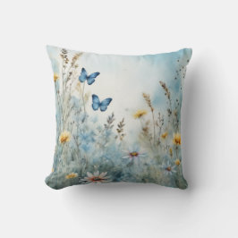 Cojín Decorativo Meadow Muse | Mariposa y acuarela de flores silves