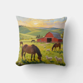 Cojín Decorativo Meadowlight Morning – Paisaje Pastoral de Granero