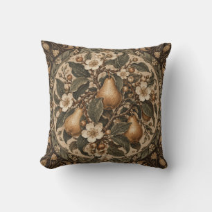 Cojín Decorativo Medallón Botánico de Flor de Pera Dorada